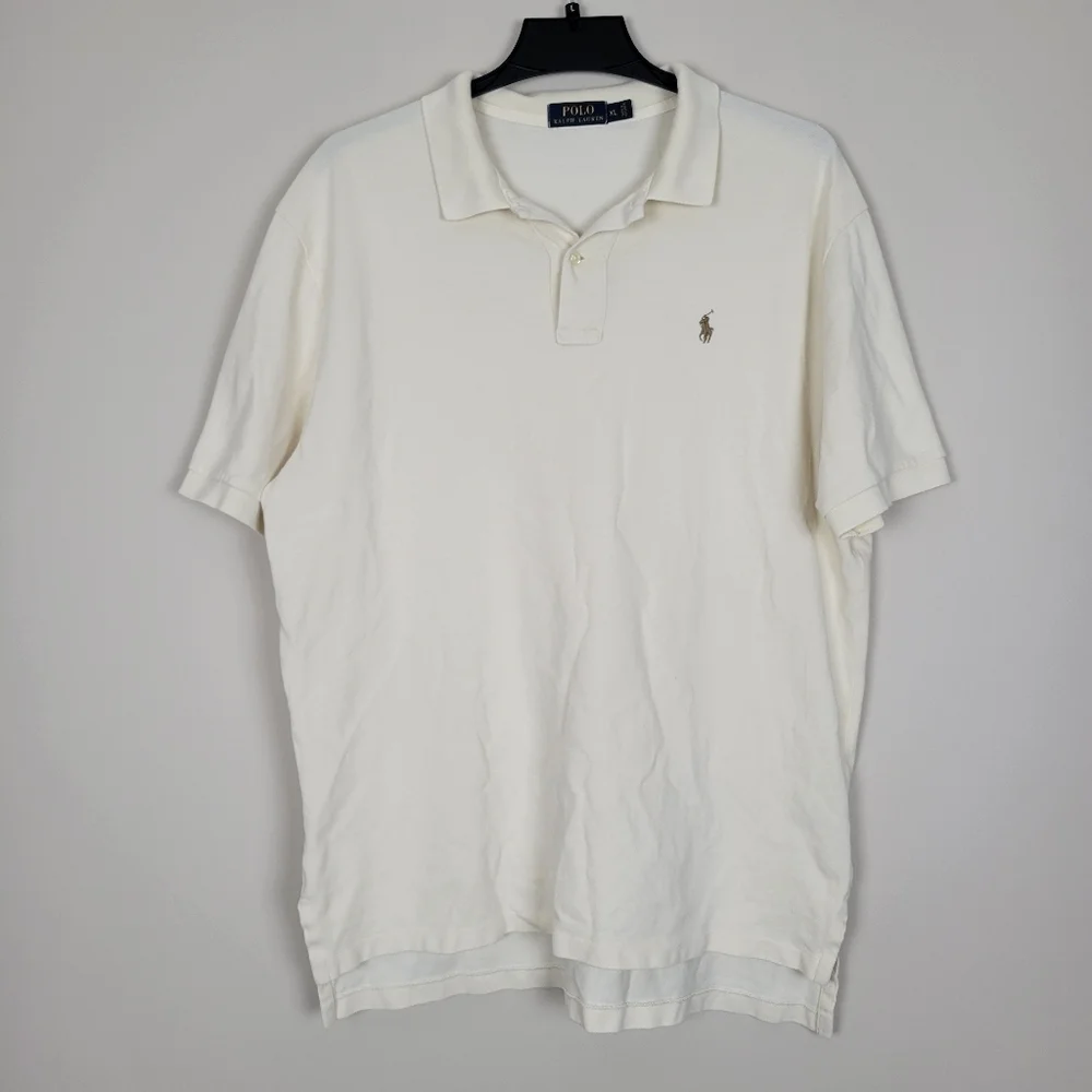 Polo Ralph Lauren Men's XL 100% Cotton Solid Ivory 2 Button Short Sleeve Polo
